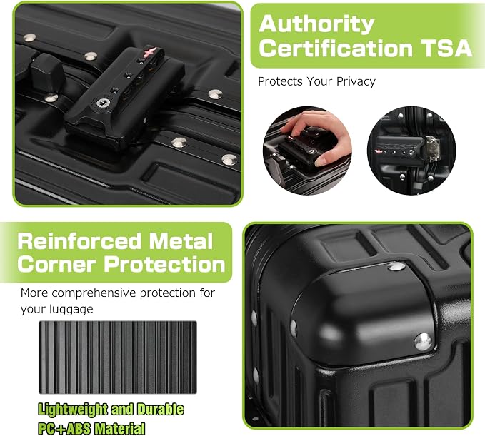 AnyZip Luggage Aluminium Frame Suitcase PC ABS Hard Shell TSA Lock No Zipper - Image 4