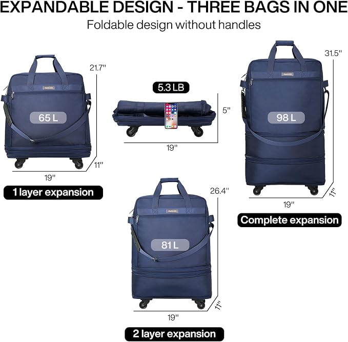 Hanke Suitcases with Wheels Expandable Foldable Luggage Bag Suitcase - Image 2