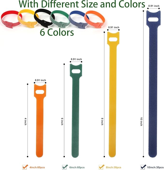 Cable Ties 180PCS, 4+6+8+10 inch Reusable Multi-Colour Cable Ties Wire Ties - Image 2
