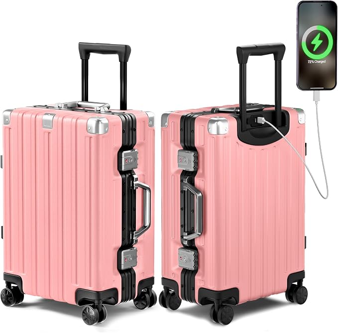 Krute Aluminum Frame Carry On Luggage 20 Inch Zipperless Luggages USB Charger by Krute