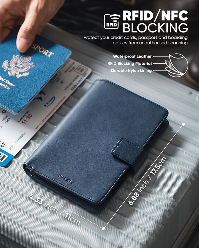 VULKIT Passport Holder with Airtag Holder RFID Blocking Passport Wallet Travel - Image 3