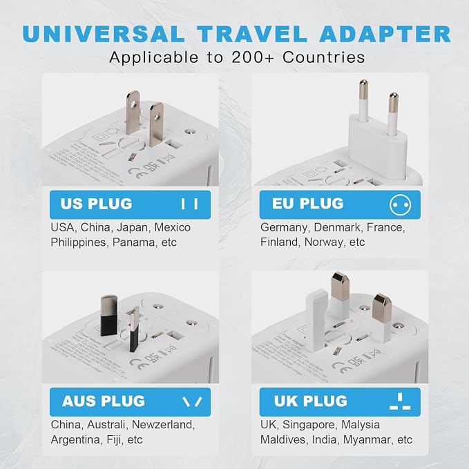 Universal Travel Adapter, PD20W International Power Adapter, 2 USB-C & 2 USB-A - Image 6