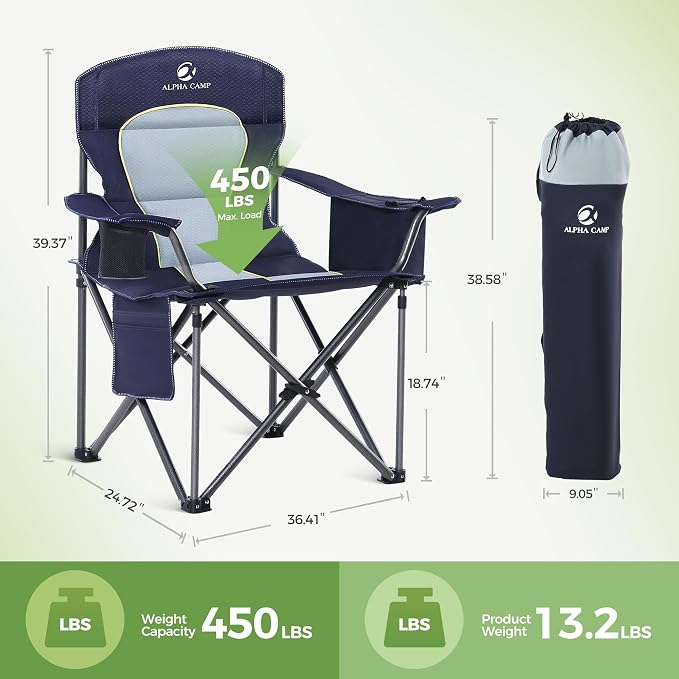 LET'S CAMP Oversized Folding Camping Chair Portable Outdoor Heavy Duty Padded - Image 3