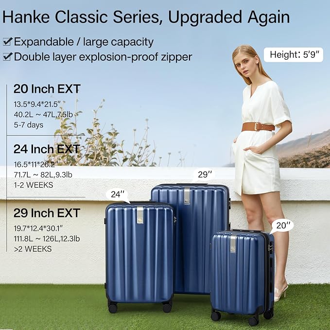 Hanke Expandable Hard Shell Luggage Sets 2 piece Carry on Luggage - Image 2