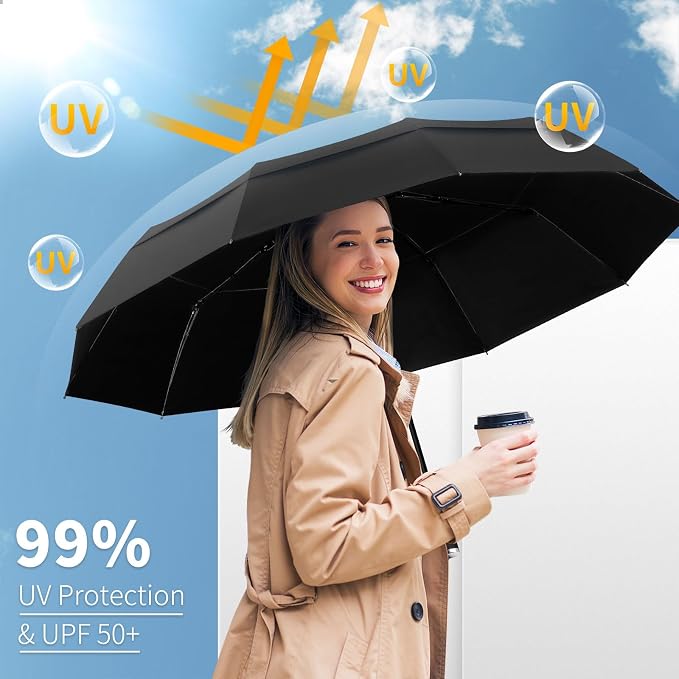 Seniny Windproof Travel Umbrella, Double Vented Canopy Large Umbrellas - Image 6