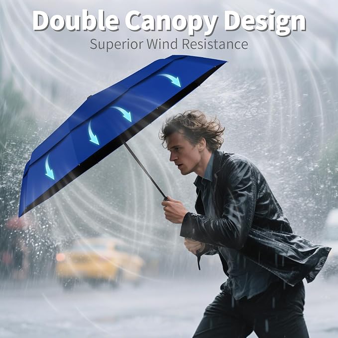 Seniny Windproof Travel Umbrella, Double Vented Canopy Large Umbrellas - Image 3