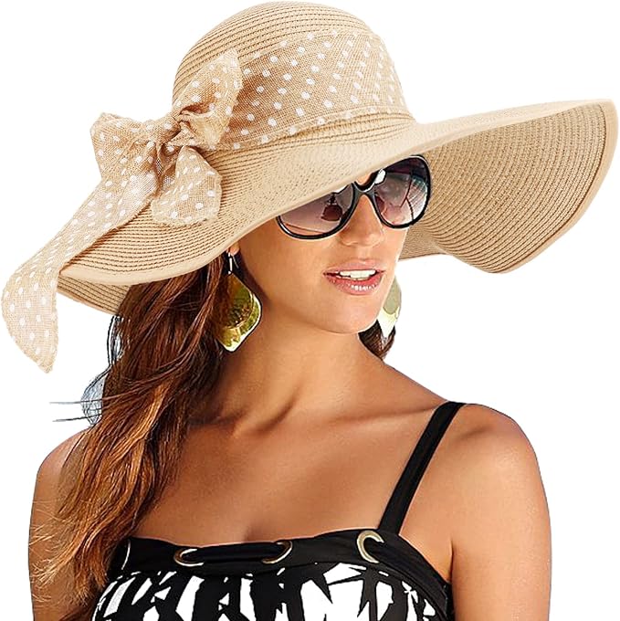DRESHOW Beach Hats for Women Big Straw Wide Brim Summer Hat Floppy Foldable by DRESHOW