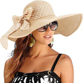 DRESHOW Beach Hats for Women Big Straw Wide Brim Summer Hat Floppy Foldable by DRESHOW