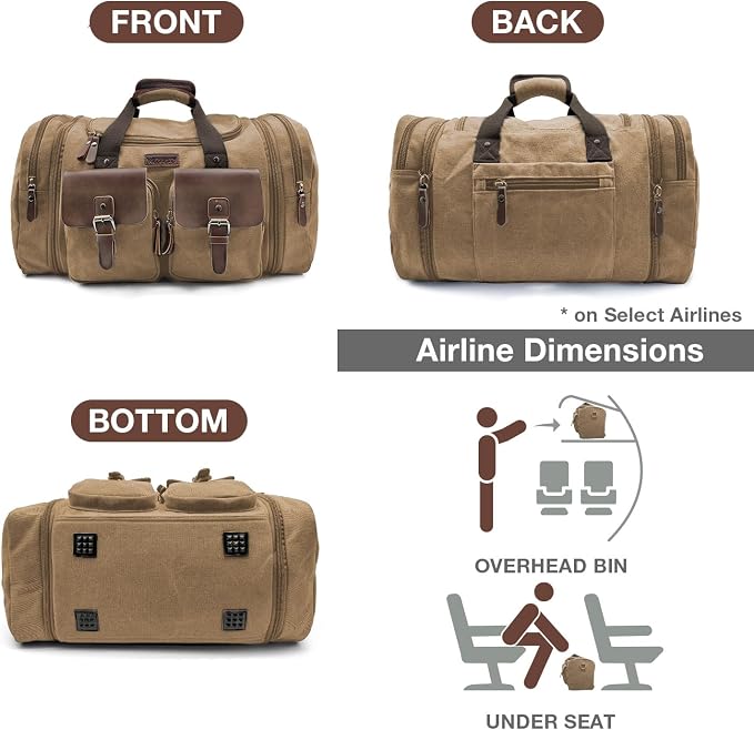 Wildroad 50L Travel Duffel Bag, Expandable Canvas Genuine Leather Duffle Bag - Image 5