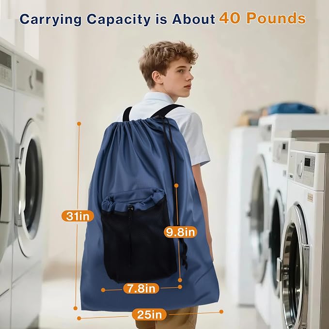 2-Pack Backpack Laundry Bags, Heavy Duty Laundry Bag Backpacks - Image 2