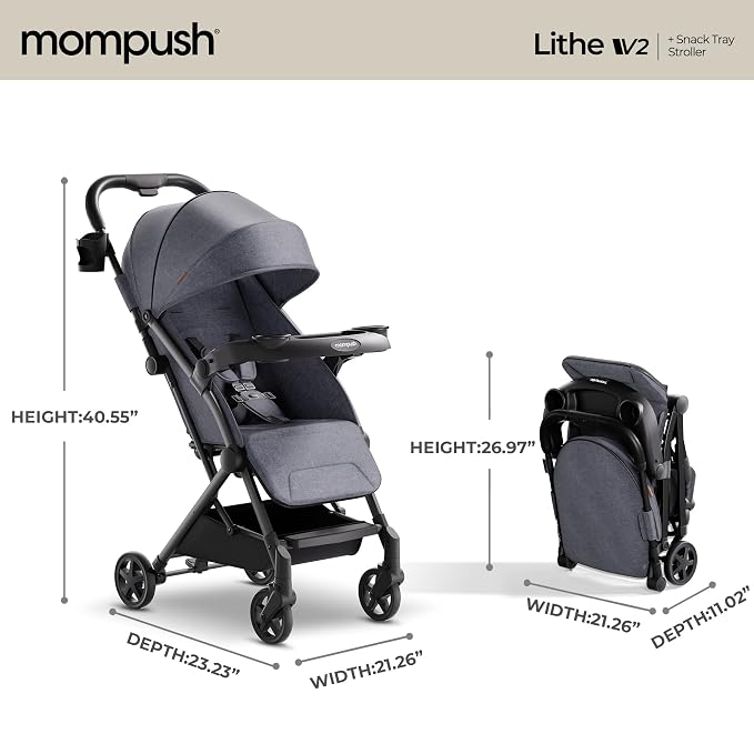 Mompush Lithe V2 Lightweight Travel Stroller, Compact Foldable Baby Stroller - Image 3