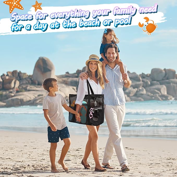 Tagitary Mesh Beach Bag with Zipper Large Beach Tote Waterproof Sandproof with - Image 5