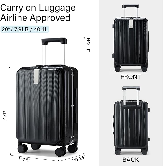 Hanke 20 Inch Carry On Luggage Hard Shell Suitcases - Image 3