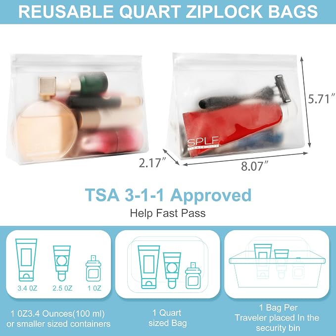 SPLF 3 Pack Leakproof Clear Toiletry bags, TSA Approved Quart Size Zipper Bags - Image 2