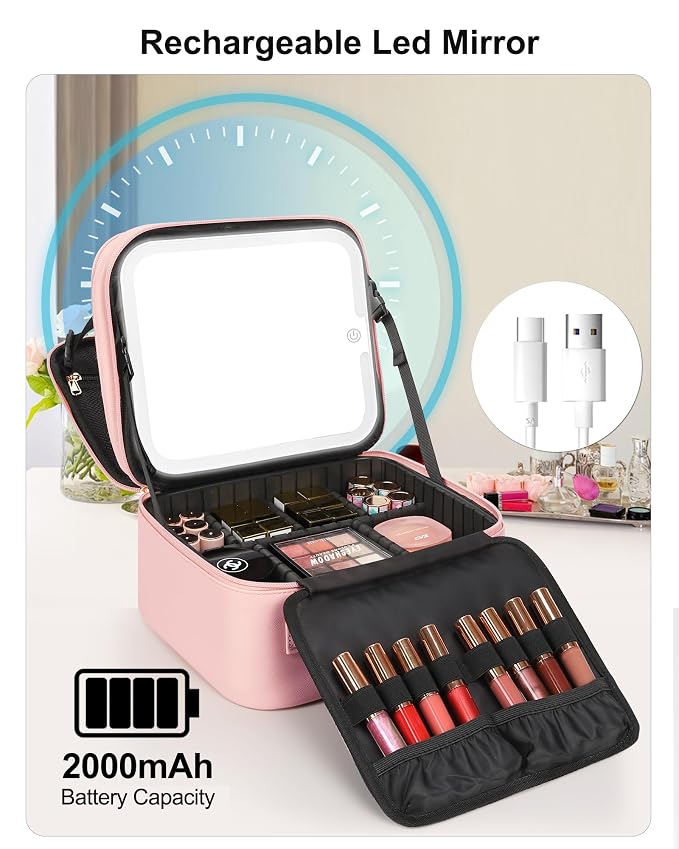 Relavel Makeup Bag with LED Mirror, Small Travel Makeup Case with Rechargeable - Image 5