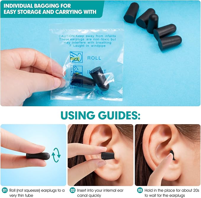 100 Pairs Earplugs for Noise Cancelling Individual Bagged Foam EarPlugs for - Image 4