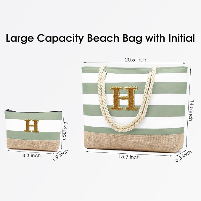 Becokan Beach Bag Initial Beach Tote - Image 3
