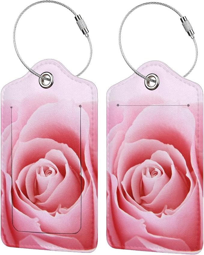2 Pack Pink Rose Luggage Tags for Suitcases, Pretty Flower Leather Suitcase by SNAPMADE