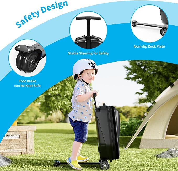 Scooter Hardshell Kids' Luggage, Foldable Carry on Kids Suitcase - Image 4