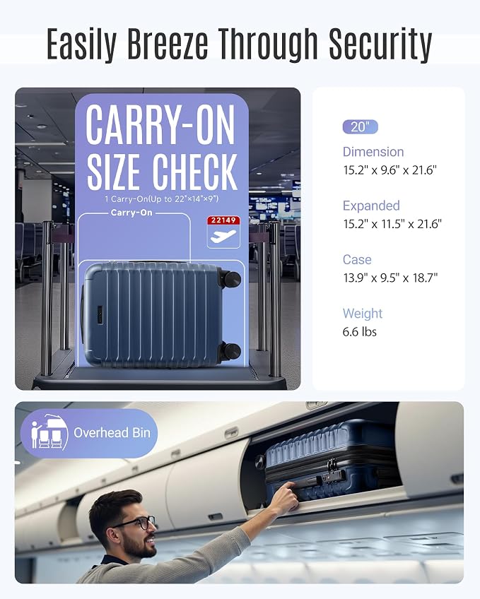 LIGHT FLIGHT Carry On Luggage 22x14x9 Airline Approved, Carry On Suitcases - Image 3