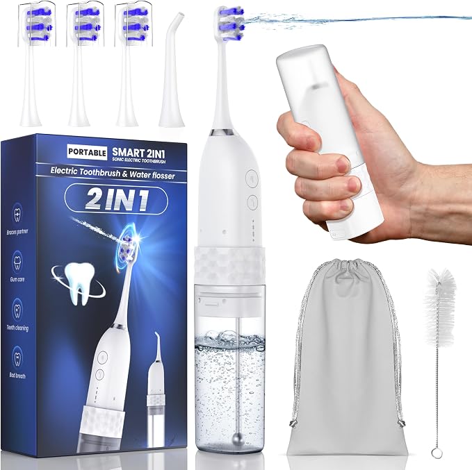 Portable Water flosser with Electric Toothbrush, 2 in 1 Teeth Cleaning Kit by UNINGOPI