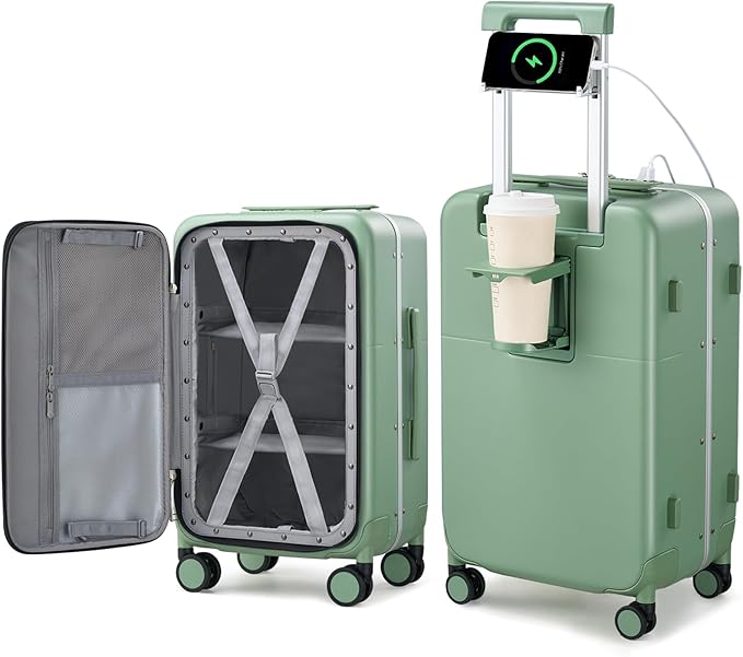 Hanke 28 Inch Luggage with Cup Holder and Charge, Top Opening Hard Shell by Hanke