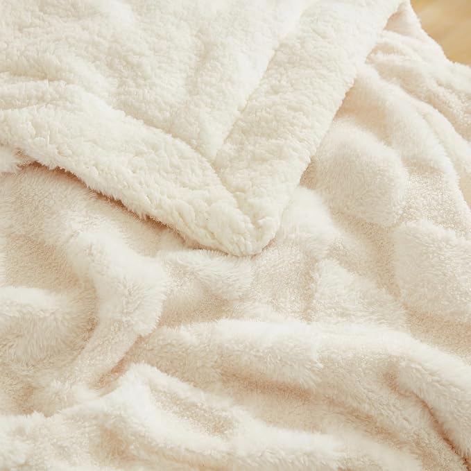 PU MEI Luxury Faux Fur Rabbit Fur Throw Blanket White 90"x80", Plush Reversible - Image 4