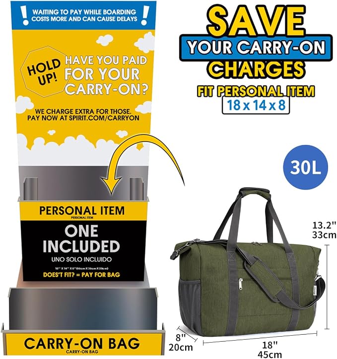 Narwey 18x14x8 Inches Travel Bag Spirit Airlines Frontier Personal Item Bag - Image 2