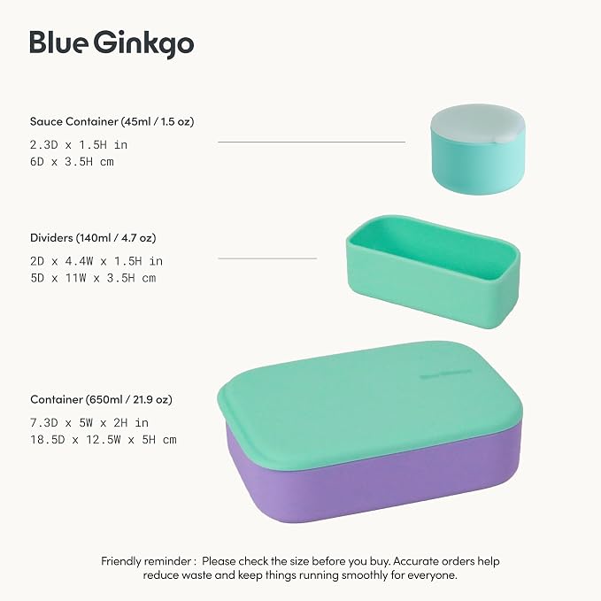 BLUE GINKGO Silicone Lunch Box Set – Durable Heavy-Duty Silicone Bento Box - Image 3