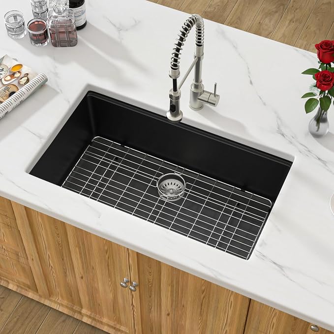 33 Inch Black Granite Composite Kitchen Sink Workstations Black Quartz - Image 2