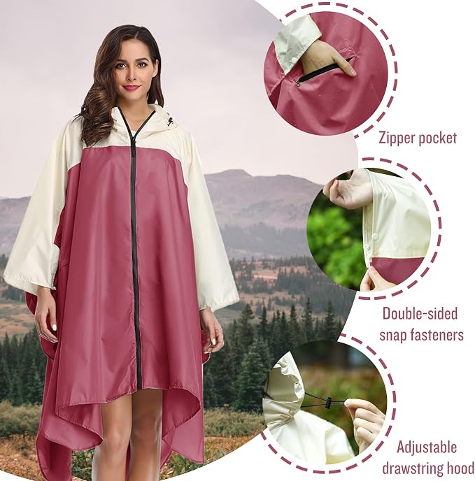 SaphiRose Unisex Rain Poncho Hooded Waterproof Raincoat - Image 3