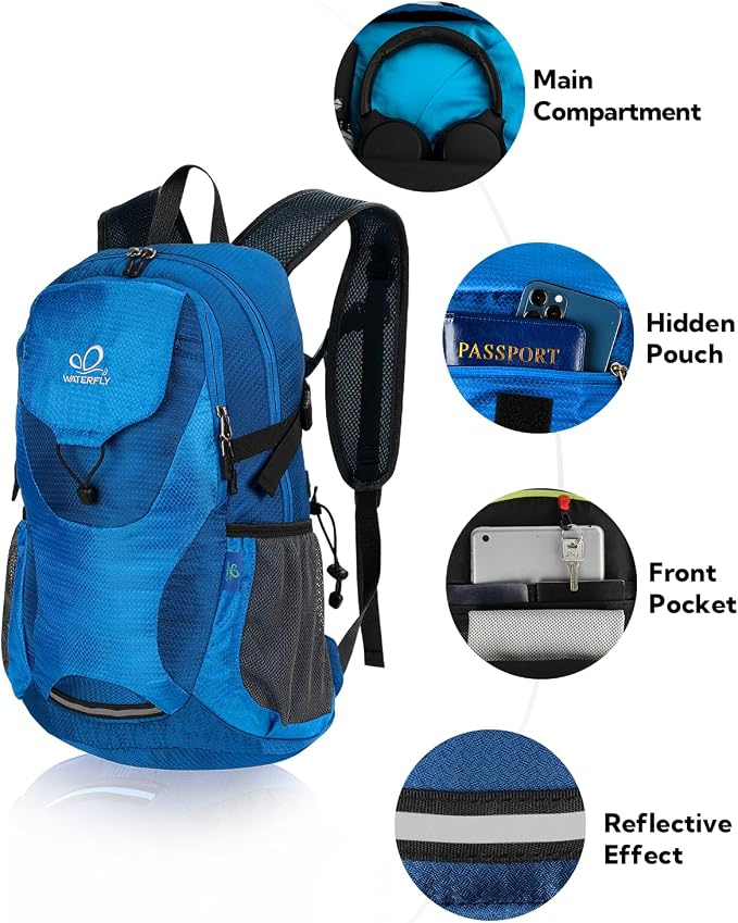 WATERFLY Lightweight Packable Hiking Backpack: 30L Foldable Travel Daypack - Image 3
