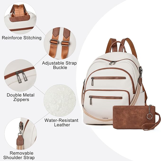 Backpack Purse for Women Laptop Backpack, Leather Travel Backpack Shoulder Bag - Image 5