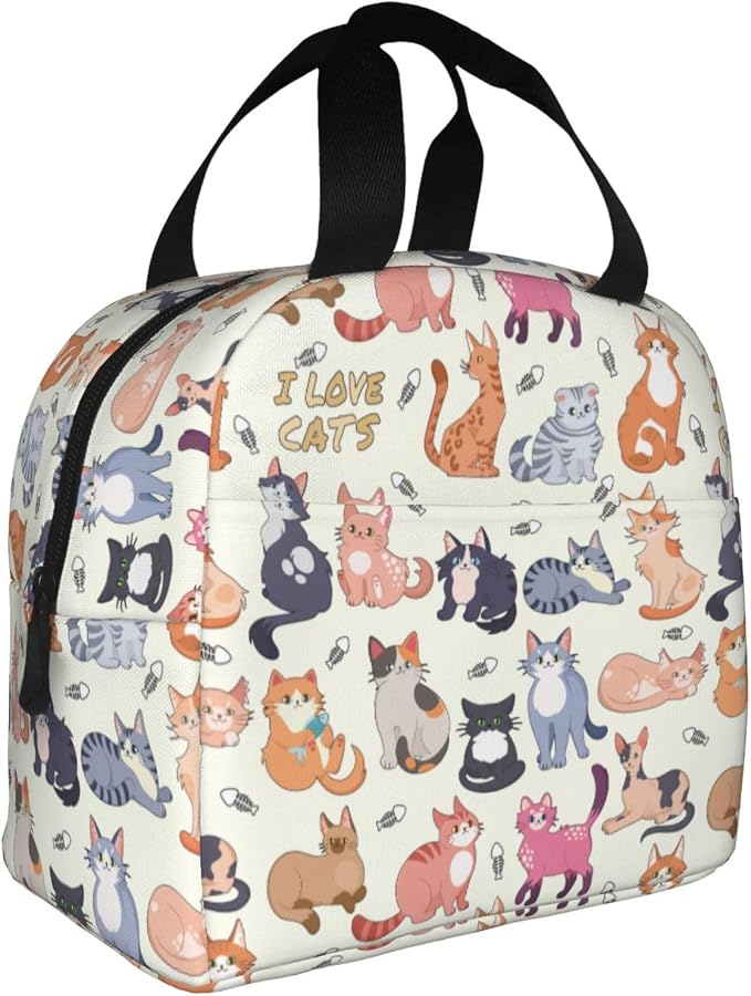 Cute Cat Lunch Box Kitten Lunch Bag Insulated Reusable Lunch Tote Bag Cooler - Image 2