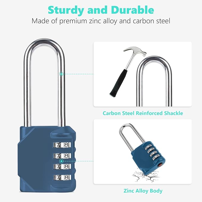CL21BG 2.6 Inch Long Shackle Combination Lock, 4 Digit Combination Padlock Set - Image 3