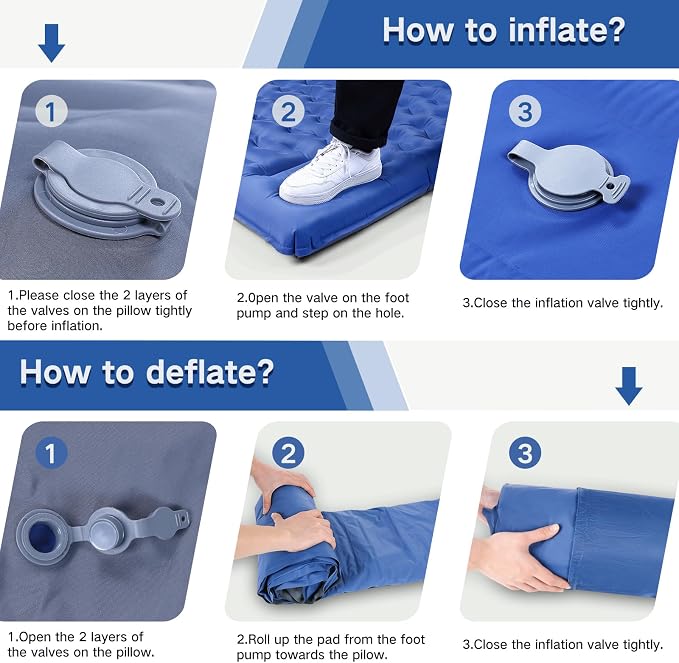 Double Sleeping Pad Camping, Self Inflating 6'' Extra-Thick 2 Person Pillow - Image 9