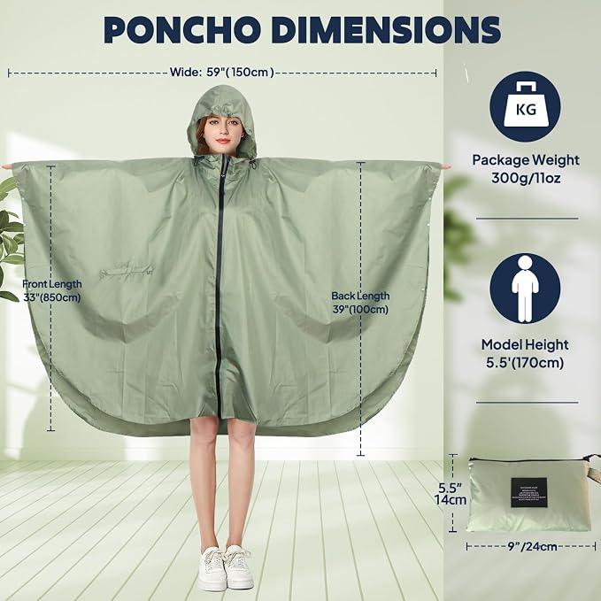 ANYOO Waterproof Rain Poncho Lightweight Reusable Hiking Hooded Coat Jacket - Image 2