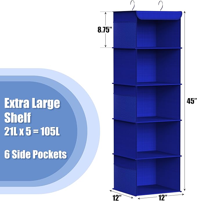 Simple Houseware 5 Shelf Hanging Closet Organizer, Dark Blue - Image 3