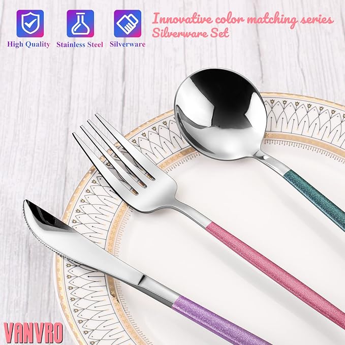 Mirror Silver multicolor Silverware Set, 20-Piece Stainless Steel Flatware Set - Image 4