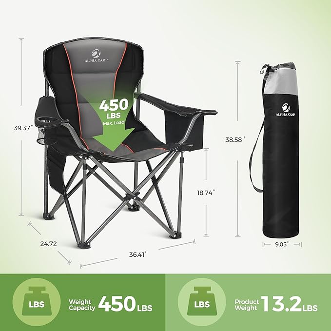 LET'S CAMP Folding Camping Chair Oversized Heavy Duty Padded Outdoor Chair - Image 3