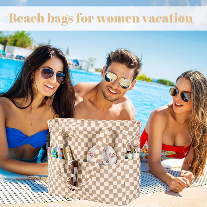 LEDAOU Large Beach Tote Bag Women Waterproof Sandproof Zipper Beach Tote Bag - Image 7