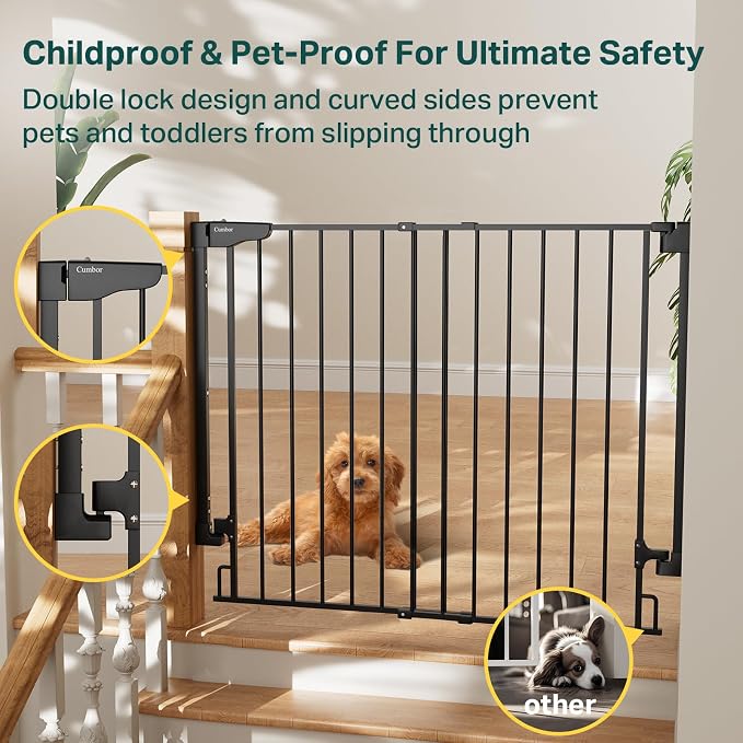 Cumbor 34" Extra Tall No Bottom Bar Baby Gate - Image 5