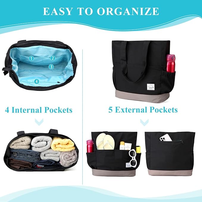VASCHY Beach Bag for Women, Large Waterproof Sandproof Fold-able Packable Pool - Image 4