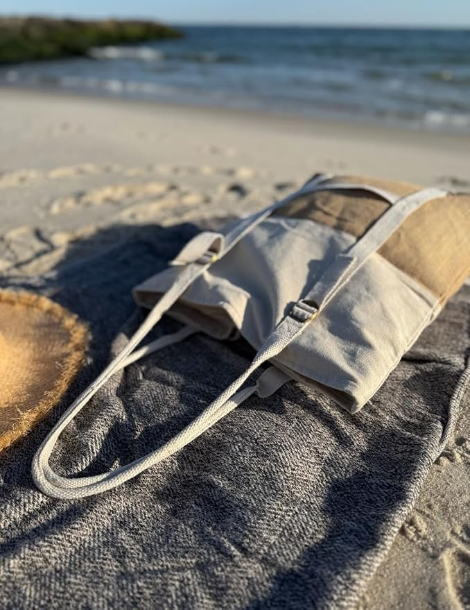 Large Beach Tote Bag with Hat Holder Straps, Womens large beach bag- Vation - Image 4