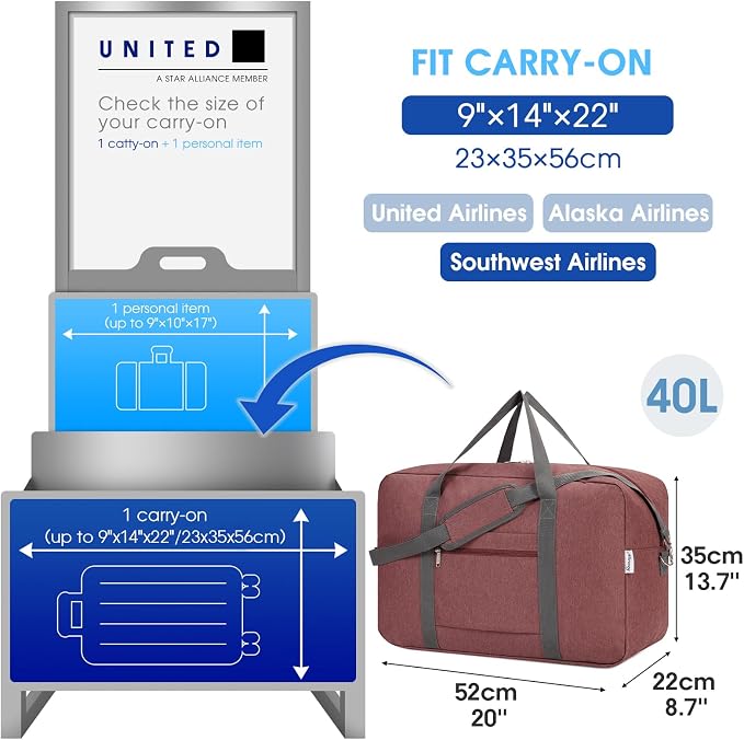 For United Airlines Foldable Carry on Bag 22x14x9 Travel Duffel Bag Packable - Image 2