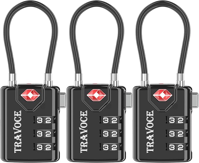 Search Alert TSA Approved Travel Combination Luggage Cable Locks by TRAVOCE