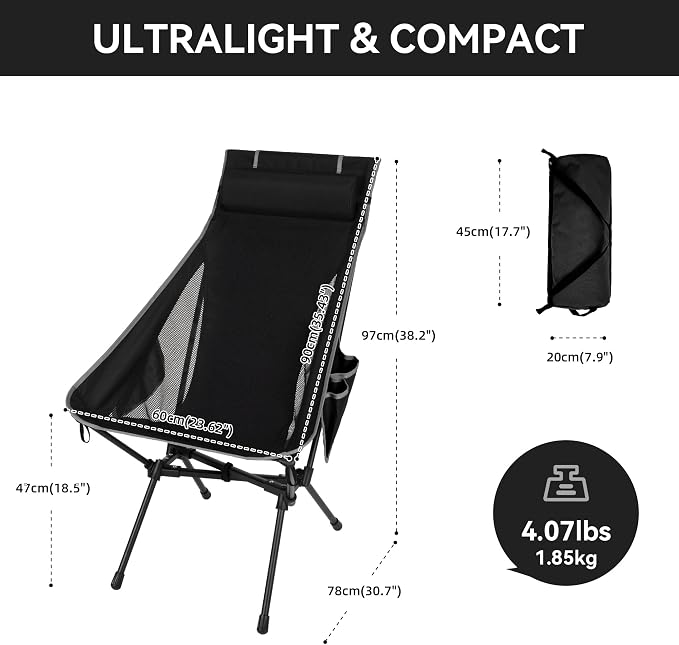 Portable High Back Camping Chair, Support Heavy Duty 440 lbs, Lightweight - Image 3