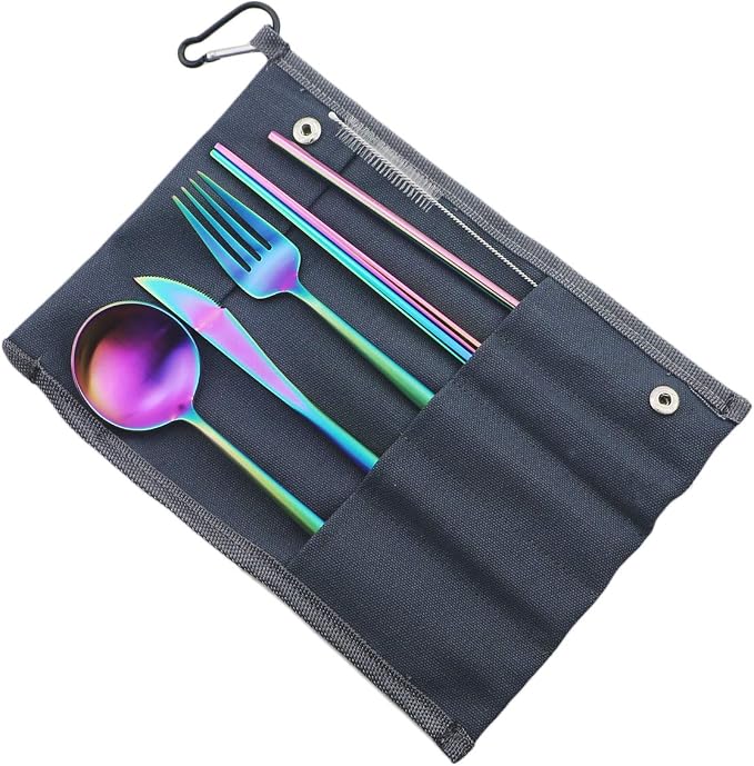 Gugrida Reusable Travel Utensils, 7 Piece Portable 304 Stainless Steel - Image 2