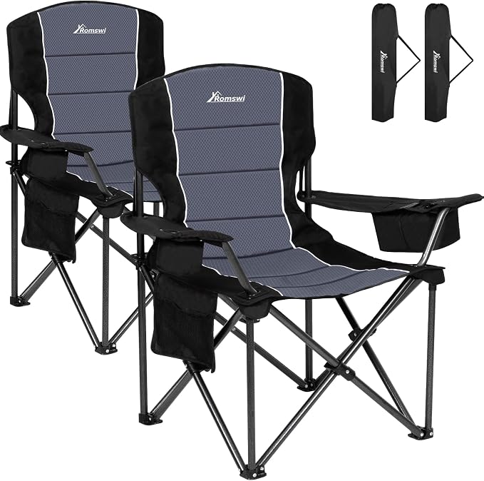 Romswi Oversized Camping Chairs, Heavy Duty Support 500 LBS, Padded Back & Arm by Romswi