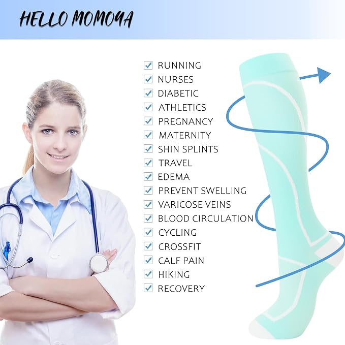 Compression Socks for Women Men Circulation Knee High 8 Pairs for Nurses - Image 4